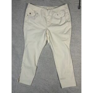 Belle by Kim Gravel Cropped Pants Cream White Stretch‎ Ankle Zip Womens Size 16
